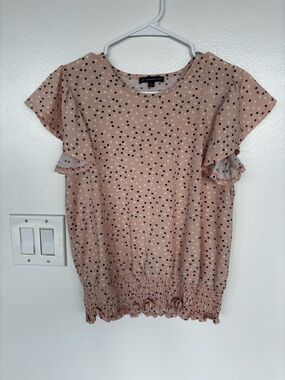 Adrianna Papell Pink Polka Dot Flutter Sleeve Blouse